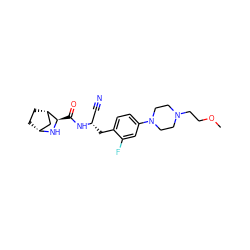 COCCN1CCN(c2ccc(C[C@@H](C#N)NC(=O)[C@H]3N[C@@H]4CC[C@H]3C4)c(F)c2)CC1 ZINC000220830758