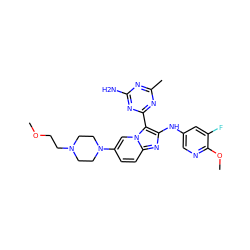 COCCN1CCN(c2ccc3nc(Nc4cnc(OC)c(F)c4)c(-c4nc(C)nc(N)n4)n3c2)CC1 ZINC000114513760