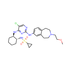 COCCN1CCc2ccc(Nc3ncc(Cl)c(N[C@@H]4CCCC[C@H]4NS(=O)(=O)C4CC4)n3)cc2CC1 ZINC000072174973