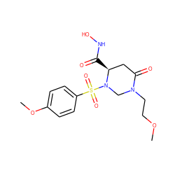 COCCN1CN(S(=O)(=O)c2ccc(OC)cc2)[C@@H](C(=O)NO)CC1=O ZINC000025973430