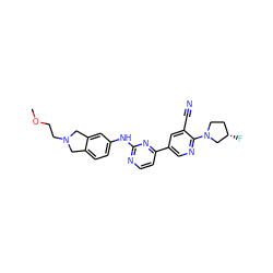 COCCN1Cc2ccc(Nc3nccc(-c4cnc(N5CC[C@H](F)C5)c(C#N)c4)n3)cc2C1 ZINC000222118301