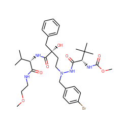 COCCNC(=O)[C@@H](NC(=O)[C@](O)(CCN(Cc1ccc(Br)cc1)NC(=O)[C@@H](NC(=O)OC)C(C)(C)C)Cc1ccccc1)C(C)C ZINC000049723125