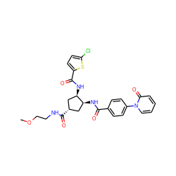 COCCNC(=O)[C@H]1C[C@H](NC(=O)c2ccc(-n3ccccc3=O)cc2)[C@H](NC(=O)c2ccc(Cl)s2)C1 ZINC000028826192