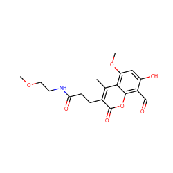 COCCNC(=O)CCc1c(C)c2c(OC)cc(O)c(C=O)c2oc1=O ZINC000166689401