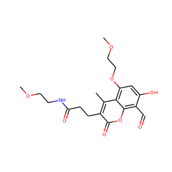 COCCNC(=O)CCc1c(C)c2c(OCCOC)cc(O)c(C=O)c2oc1=O ZINC000220422794