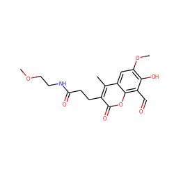 COCCNC(=O)CCc1c(C)c2cc(OC)c(O)c(C=O)c2oc1=O ZINC000220429600