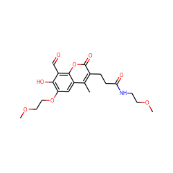 COCCNC(=O)CCc1c(C)c2cc(OCCOC)c(O)c(C=O)c2oc1=O ZINC000220423350