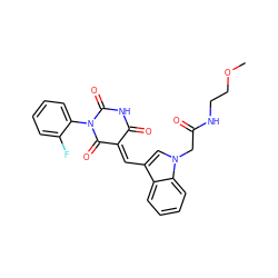 COCCNC(=O)Cn1cc(/C=C2\C(=O)NC(=O)N(c3ccccc3F)C2=O)c2ccccc21 ZINC000008663735