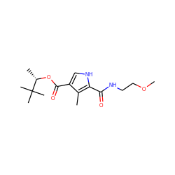 COCCNC(=O)c1[nH]cc(C(=O)O[C@@H](C)C(C)(C)C)c1C ZINC000028817250