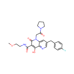 COCCNC(=O)c1c(O)c2ncc(Cc3ccc(F)cc3)cc2n(CC(=O)N2CCCC2)c1=O ZINC000149044176