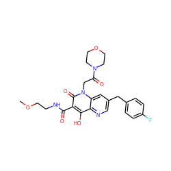 COCCNC(=O)c1c(O)c2ncc(Cc3ccc(F)cc3)cc2n(CC(=O)N2CCOCC2)c1=O ZINC000150145997