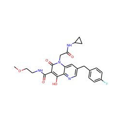 COCCNC(=O)c1c(O)c2ncc(Cc3ccc(F)cc3)cc2n(CC(=O)NC2CC2)c1=O ZINC000148661212