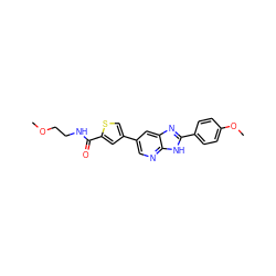 COCCNC(=O)c1cc(-c2cnc3[nH]c(-c4ccc(OC)cc4)nc3c2)cs1 ZINC000103248085