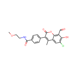 COCCNC(=O)c1ccc(-c2c(C)c3cc(Cl)c(O)c(C=O)c3oc2=O)cc1 ZINC000166594970