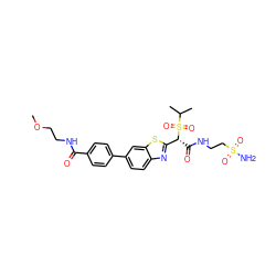 COCCNC(=O)c1ccc(-c2ccc3nc([C@@H](C(=O)NCCS(N)(=O)=O)S(=O)(=O)C(C)C)sc3c2)cc1 ZINC000145505904