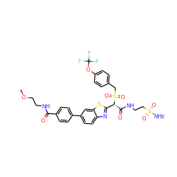 COCCNC(=O)c1ccc(-c2ccc3nc([C@@H](C(=O)NCCS(N)(=O)=O)S(=O)(=O)Cc4ccc(OC(F)(F)F)cc4)sc3c2)cc1 ZINC000222117847