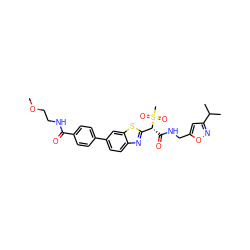 COCCNC(=O)c1ccc(-c2ccc3nc([C@@H](C(=O)NCc4cc(C(C)C)no4)S(C)(=O)=O)sc3c2)cc1 ZINC000146082207