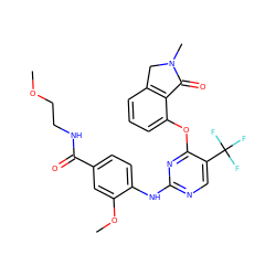 COCCNC(=O)c1ccc(Nc2ncc(C(F)(F)F)c(Oc3cccc4c3C(=O)N(C)C4)n2)c(OC)c1 ZINC000146072202