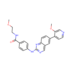 COCCNC(=O)c1ccc(Nc2ncc3cc(-c4ccncc4OC)ccc3n2)cc1 ZINC000095588235