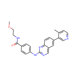 COCCNC(=O)c1ccc(Nc2ncc3cc(-c4cnccc4C)ccc3n2)cc1 ZINC000095590218