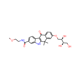 COCCNC(=O)c1ccc2c3c([nH]c2c1)C(C)(C)c1cc(OC[C@@H](O)[C@H](O)CO)ccc1C3=O ZINC000203816224