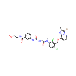 COCCNC(=O)c1cccc(NC(=O)NCC(=O)N(C)c2ccc(Cl)c(COc3cccn4c(Br)c(C)nc34)c2Cl)c1 ZINC000027326942