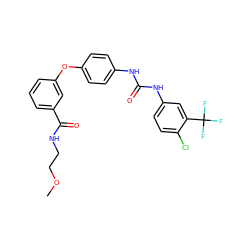 COCCNC(=O)c1cccc(Oc2ccc(NC(=O)Nc3ccc(Cl)c(C(F)(F)F)c3)cc2)c1 ZINC000013589527