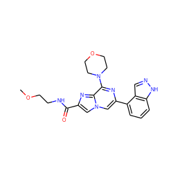 COCCNC(=O)c1cn2cc(-c3cccc4[nH]ncc34)nc(N3CCOCC3)c2n1 ZINC000073310385