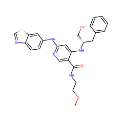 COCCNC(=O)c1cnc(Nc2ccc3ncsc3c2)cc1N[C@H](CO)Cc1ccccc1 ZINC001772570761