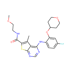 COCCNC(=O)c1sc2ncnc(Nc3ccc(F)cc3OC3CCOCC3)c2c1C ZINC000068199771