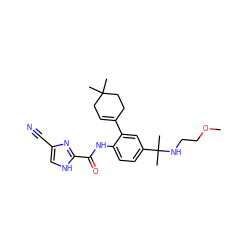 COCCNC(C)(C)c1ccc(NC(=O)c2nc(C#N)c[nH]2)c(C2=CCC(C)(C)CC2)c1 ZINC000103290026