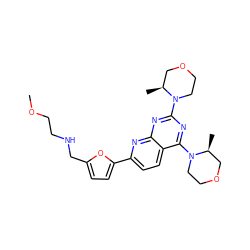 COCCNCc1ccc(-c2ccc3c(N4CCOC[C@@H]4C)nc(N4CCOC[C@@H]4C)nc3n2)o1 ZINC000142935694