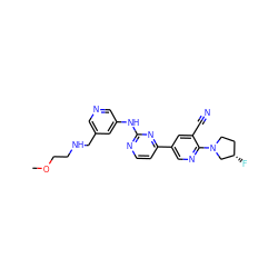 COCCNCc1cncc(Nc2nccc(-c3cnc(N4CC[C@H](F)C4)c(C#N)c3)n2)c1 ZINC000221139238