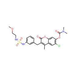 COCCNS(=O)(=O)Nc1cccc(Cc2c(C)c3cc(Cl)c(OC(=O)N(C)C)cc3oc2=O)c1 ZINC000103283498