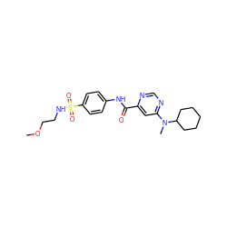 COCCNS(=O)(=O)c1ccc(NC(=O)c2cc(N(C)C3CCCCC3)ncn2)cc1 ZINC000144711039