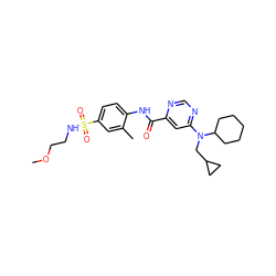 COCCNS(=O)(=O)c1ccc(NC(=O)c2cc(N(CC3CC3)C3CCCCC3)ncn2)c(C)c1 ZINC000142247443