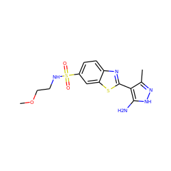 COCCNS(=O)(=O)c1ccc2nc(-c3c(C)n[nH]c3N)sc2c1 ZINC000114397801