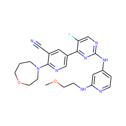 COCCNc1cc(Nc2ncc(F)c(-c3cnc(N4CCCOCC4)c(C#N)c3)n2)ccn1 ZINC000221086293