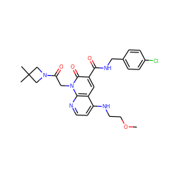 COCCNc1ccnc2c1cc(C(=O)NCc1ccc(Cl)cc1)c(=O)n2CC(=O)N1CC(C)(C)C1 ZINC001772599368