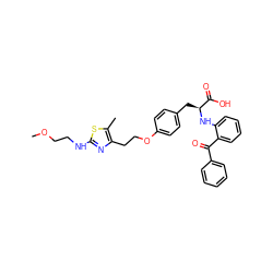 COCCNc1nc(CCOc2ccc(C[C@H](Nc3ccccc3C(=O)c3ccccc3)C(=O)O)cc2)c(C)s1 ZINC000012358088