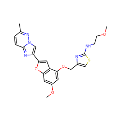 COCCNc1nc(COc2cc(OC)cc3oc(-c4cn5nc(C)ccc5n4)cc23)cs1 ZINC000653677650