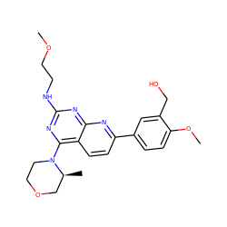 COCCNc1nc(N2CCOC[C@@H]2C)c2ccc(-c3ccc(OC)c(CO)c3)nc2n1 ZINC000138840628