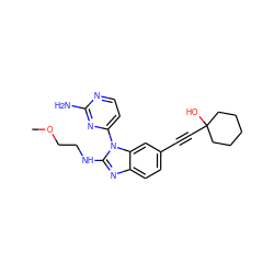 COCCNc1nc2ccc(C#CC3(O)CCCCC3)cc2n1-c1ccnc(N)n1 ZINC000098208220