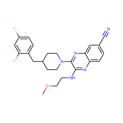 COCCNc1nc2ccc(C#N)cc2nc1N1CCC(Cc2ccc(F)cc2F)CC1 ZINC000144447354