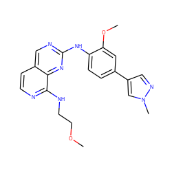COCCNc1nccc2cnc(Nc3ccc(-c4cnn(C)c4)cc3OC)nc12 ZINC000224159857