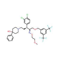 COCCO/N=C(\COCc1cc(C(F)(F)F)cc(C(F)(F)F)c1)[C@@H](CCN1CCC(O)(c2ccccc2)CC1)c1ccc(Cl)c(Cl)c1 ZINC000027979520