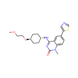 COCCO[C@H]1CC[C@H](Nc2nc(=O)n(C)c3ccc(-c4cncs4)cc23)CC1 ZINC000299852475