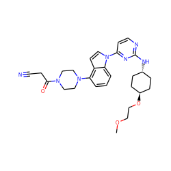 COCCO[C@H]1CC[C@H](Nc2nccc(-n3ccc4c(N5CCN(C(=O)CC#N)CC5)cccc43)n2)CC1 ZINC000261145881