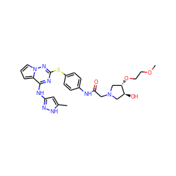 COCCO[C@H]1CN(CC(=O)Nc2ccc(Sc3nc(Nc4cc(C)[nH]n4)c4cccn4n3)cc2)C[C@@H]1O ZINC000072142907