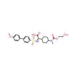 COCCOC(=O)N(C)C1CCC([C@@H](NS(=O)(=O)c2ccc(-c3ccc(OC)cc3)cc2)C(=O)O)CC1 ZINC000026150879